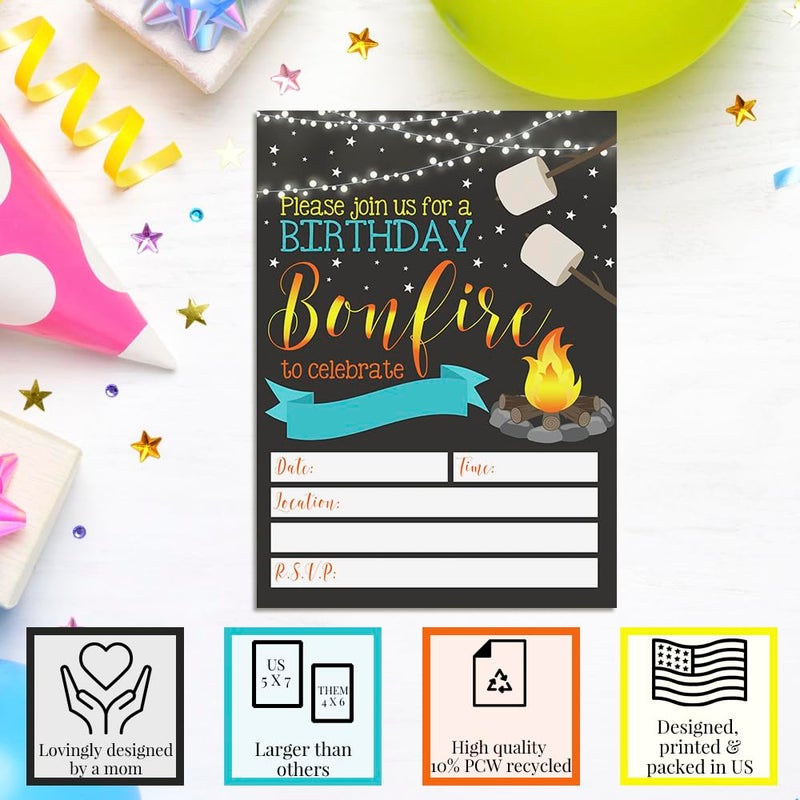 Amanda Creation Backyard Bonfire Camping Under the Stars Birthday Party Invitations for Boys, 20 5x7 Fill In Cards with Twenty White Envelopes by AmandaCreation - Image 3